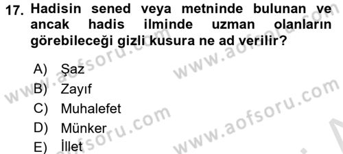 Hadis Dersi 2015 - 2016 Yılı (Final) Dönem Sonu Sınav Soruları 17. Soru