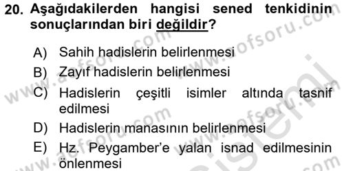 Hadis Dersi 2015 - 2016 Yılı (Final) Dönem Sonu Sınav Soruları 20. Soru