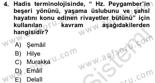 Hadis Dersi 2015 - 2016 Yılı (Final) Dönem Sonu Sınav Soruları 4. Soru