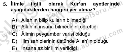 Hadis Dersi 2015 - 2016 Yılı (Final) Dönem Sonu Sınav Soruları 5. Soru