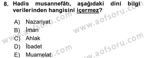 Hadis Dersi 2015 - 2016 Yılı (Final) Dönem Sonu Sınav Soruları 8. Soru