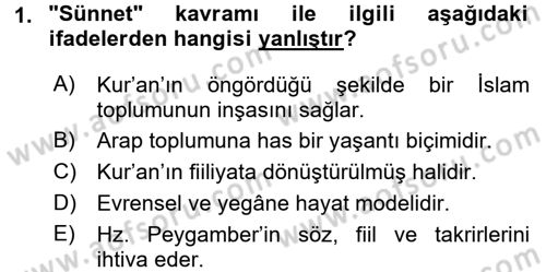Hadis Dersi 2015 - 2016 Yılı Tek Ders Sınav Soruları 1. Soru