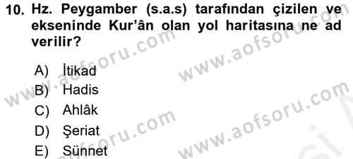 Hadis Dersi 2015 - 2016 Yılı Tek Ders Sınav Soruları 10. Soru