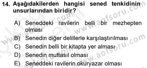 Hadis Dersi 2015 - 2016 Yılı Tek Ders Sınav Soruları 14. Soru