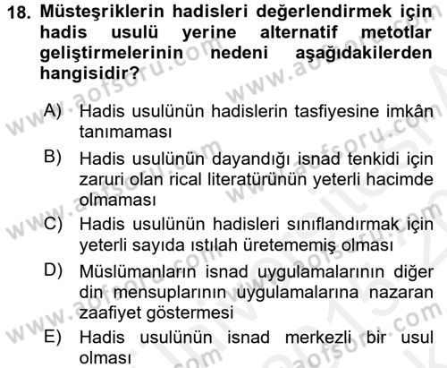 Hadis Dersi 2015 - 2016 Yılı Tek Ders Sınav Soruları 18. Soru