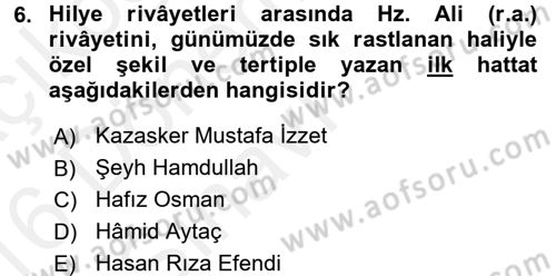 Hadis Dersi 2015 - 2016 Yılı Tek Ders Sınav Soruları 6. Soru