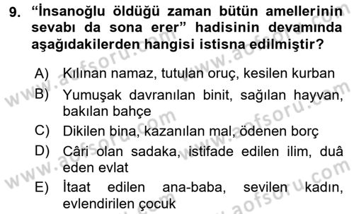Hadis Dersi 2015 - 2016 Yılı Tek Ders Sınav Soruları 9. Soru