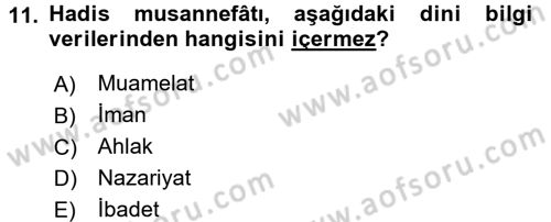 Hadis Dersi 2016 - 2017 Yılı 3 Ders Sınav Soruları 11. Soru