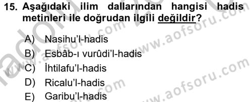 Hadis Dersi 2016 - 2017 Yılı 3 Ders Sınav Soruları 15. Soru