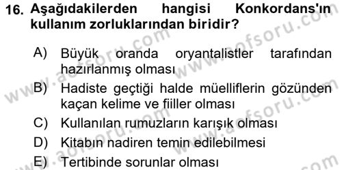 Hadis Dersi 2016 - 2017 Yılı 3 Ders Sınav Soruları 16. Soru