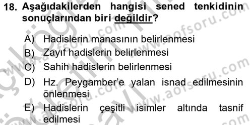 Hadis Dersi 2016 - 2017 Yılı 3 Ders Sınav Soruları 18. Soru