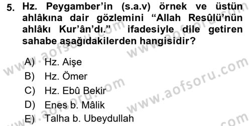 Hadis Dersi 2016 - 2017 Yılı 3 Ders Sınav Soruları 5. Soru