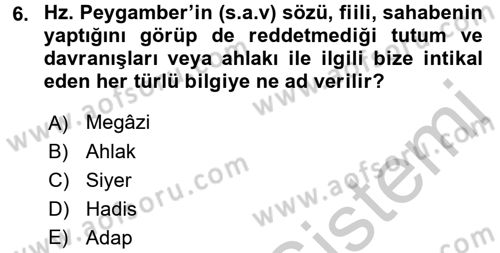 Hadis Dersi 2016 - 2017 Yılı 3 Ders Sınav Soruları 6. Soru