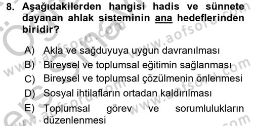 Hadis Dersi 2016 - 2017 Yılı 3 Ders Sınav Soruları 8. Soru