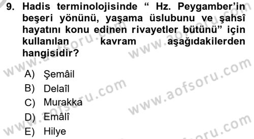 Hadis Dersi 2016 - 2017 Yılı 3 Ders Sınav Soruları 9. Soru
