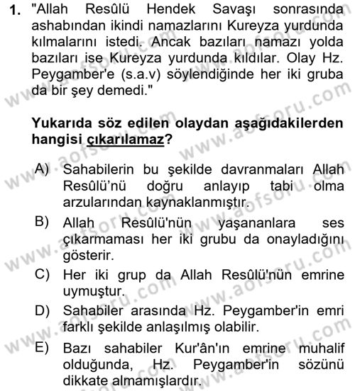 Hadis Dersi 2016 - 2017 Yılı (Vize) Ara Sınav Soruları 1. Soru
