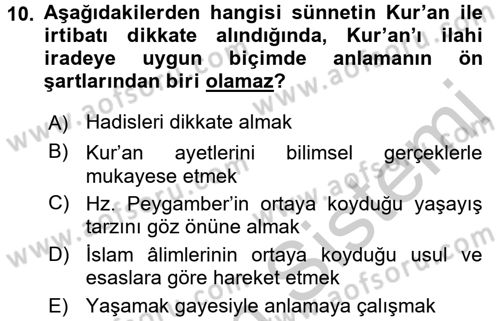 Hadis Dersi 2016 - 2017 Yılı (Vize) Ara Sınav Soruları 10. Soru