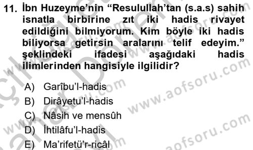 Hadis Dersi 2016 - 2017 Yılı (Vize) Ara Sınav Soruları 11. Soru