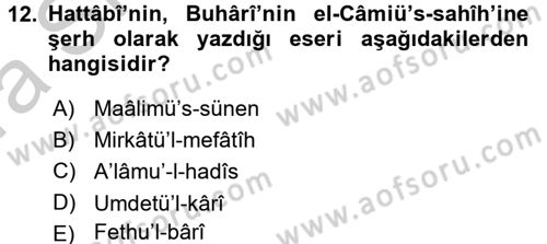 Hadis Dersi 2016 - 2017 Yılı (Vize) Ara Sınav Soruları 12. Soru