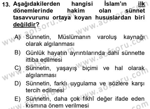 Hadis Dersi 2016 - 2017 Yılı (Vize) Ara Sınav Soruları 13. Soru