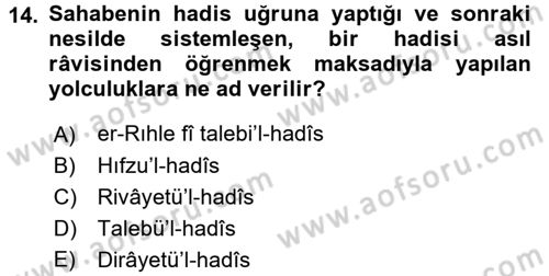 Hadis Dersi 2016 - 2017 Yılı (Vize) Ara Sınav Soruları 14. Soru