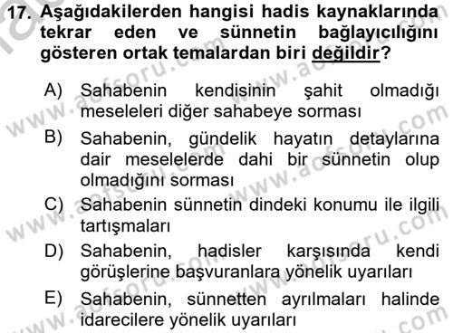 Hadis Dersi 2016 - 2017 Yılı (Vize) Ara Sınav Soruları 17. Soru