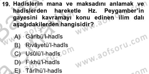 Hadis Dersi 2016 - 2017 Yılı (Vize) Ara Sınav Soruları 19. Soru