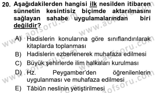 Hadis Dersi 2016 - 2017 Yılı (Vize) Ara Sınav Soruları 20. Soru
