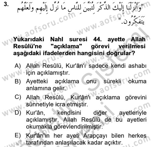 Hadis Dersi 2016 - 2017 Yılı (Vize) Ara Sınav Soruları 3. Soru
