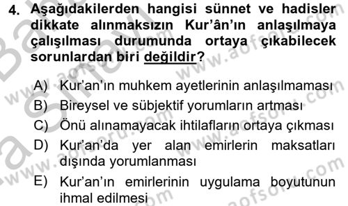 Hadis Dersi 2016 - 2017 Yılı (Vize) Ara Sınav Soruları 4. Soru