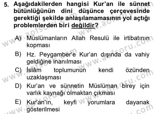 Hadis Dersi 2016 - 2017 Yılı (Vize) Ara Sınav Soruları 5. Soru
