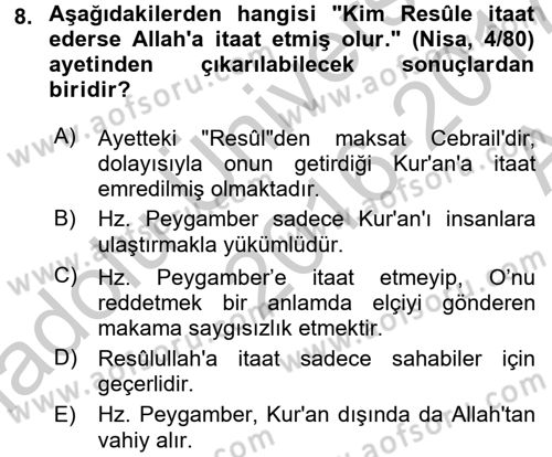 Hadis Dersi 2016 - 2017 Yılı (Vize) Ara Sınav Soruları 8. Soru