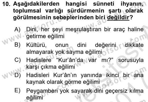 Hadis Dersi 2016 - 2017 Yılı (Final) Dönem Sonu Sınav Soruları 10. Soru