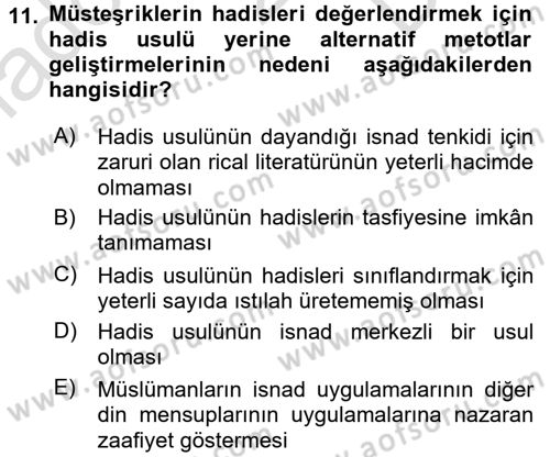 Hadis Dersi 2016 - 2017 Yılı (Final) Dönem Sonu Sınav Soruları 11. Soru