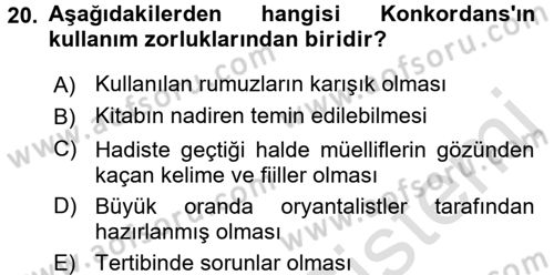 Hadis Dersi 2016 - 2017 Yılı (Final) Dönem Sonu Sınav Soruları 20. Soru