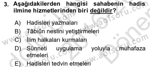 Hadis Dersi 2016 - 2017 Yılı (Final) Dönem Sonu Sınav Soruları 3. Soru