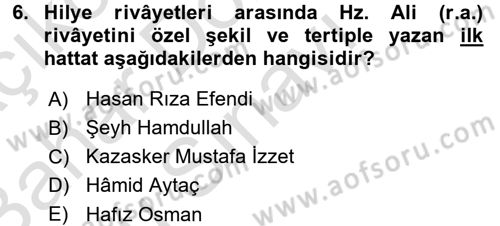 Hadis Dersi 2016 - 2017 Yılı (Final) Dönem Sonu Sınav Soruları 6. Soru