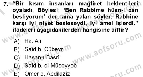 Hadis Dersi 2016 - 2017 Yılı (Final) Dönem Sonu Sınav Soruları 7. Soru