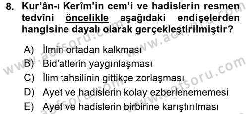 Hadis Dersi 2016 - 2017 Yılı (Final) Dönem Sonu Sınav Soruları 8. Soru