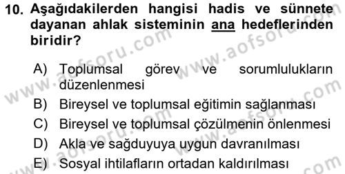 Hadis Dersi 2017 - 2018 Yılı 3 Ders Sınav Soruları 10. Soru