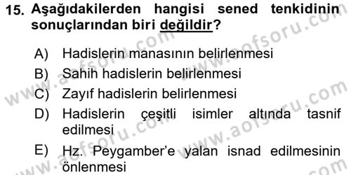 Hadis Dersi 2017 - 2018 Yılı 3 Ders Sınav Soruları 15. Soru