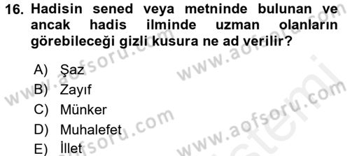 Hadis Dersi 2017 - 2018 Yılı 3 Ders Sınav Soruları 16. Soru