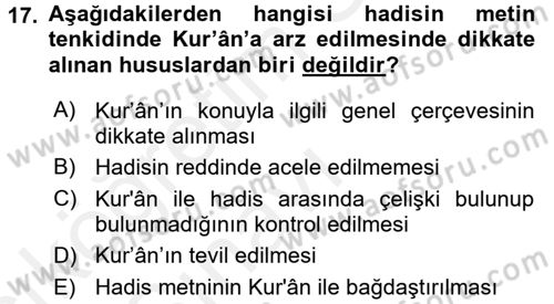 Hadis Dersi 2017 - 2018 Yılı 3 Ders Sınav Soruları 17. Soru