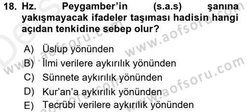 Hadis Dersi 2017 - 2018 Yılı 3 Ders Sınav Soruları 18. Soru
