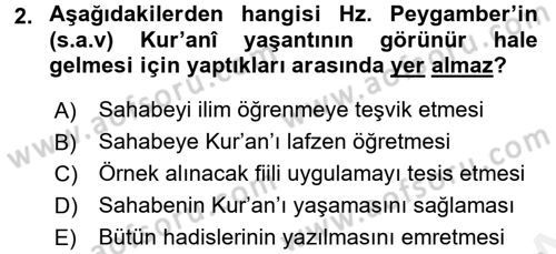 Hadis Dersi 2017 - 2018 Yılı 3 Ders Sınav Soruları 2. Soru