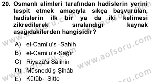 Hadis Dersi 2017 - 2018 Yılı 3 Ders Sınav Soruları 20. Soru