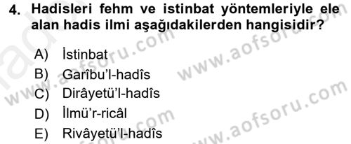 Hadis Dersi 2017 - 2018 Yılı 3 Ders Sınav Soruları 4. Soru