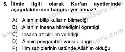 Hadis Dersi 2017 - 2018 Yılı 3 Ders Sınav Soruları 5. Soru