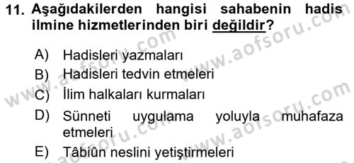 Hadis Dersi 2017 - 2018 Yılı (Vize) Ara Sınav Soruları 11. Soru