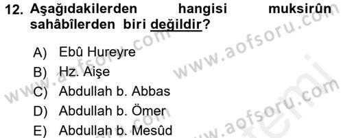 Hadis Dersi 2017 - 2018 Yılı (Vize) Ara Sınav Soruları 12. Soru